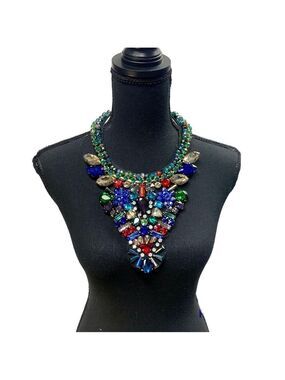 Multicoloured rhinestone gem jewelled bib statement necklace